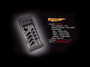 Piezo pickup w active 3-band EQ plus volume w battery box